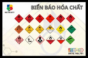 Các loại biển báo hóa chất trong nhà máy gồm ký hiệu hóa chất độc hại, dễ cháy, ăn mòn, nguy hiểm cho sức khỏe theo tiêu chuẩn an toàn
