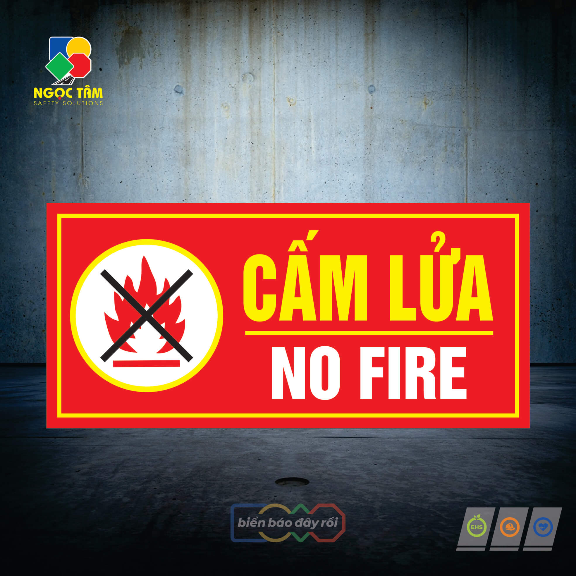 Biển cấm lửa No Fire cảnh báo PCCC hình tam giác đỏ vàng